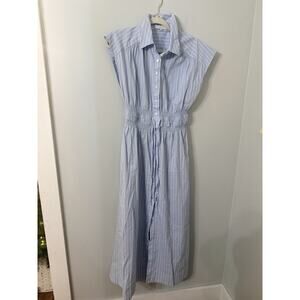 Pearl By Lela Rose Womens S Blue Stripe Midi Button Down Dress Old Money